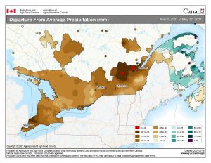 Map of average precipitation (mm) Southern Ontario